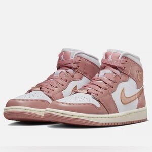 Nike Air Jordan 1 Mid SE in Red Stardust / Rose Gold High Top Sneakers